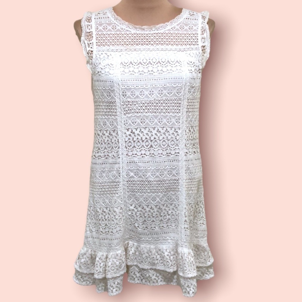 Joie Lindell Dress Size Medium White Lace Cotton Mini Shift